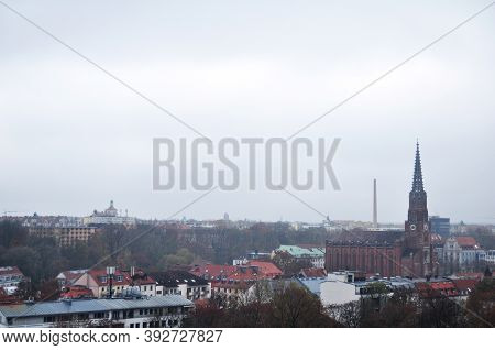 Aerial View Landscape Cityscape Of Munich City From Roof Top Of Des Deutsches Museum Bibliothek Libr