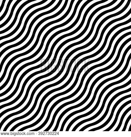 Diagonal Curly Lines. Jagged Stripes. Waves Motif. Seamless Surface Pattern Design With Wavy Linear 