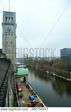 Aerial View Landscape Cityscape Of Munich City With Clock Tower Of Des Deutsches Museum Bibliothek L