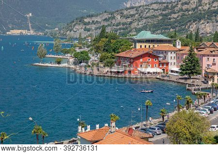 Nago Torbole, Italy - June 13, 2019: Coast Line At Garda Lake In Nago Torbole, Italy.