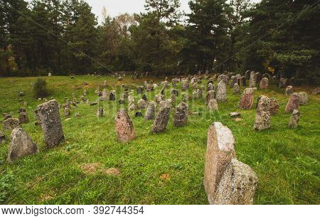 Miory, Belarus- December 8, 2015. Old Ancient Jewish Cemetery Historical Place. Mystical Atmosphere,