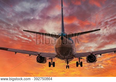 big plane landing at Osaka-Itami International Airport during sunset, Japan