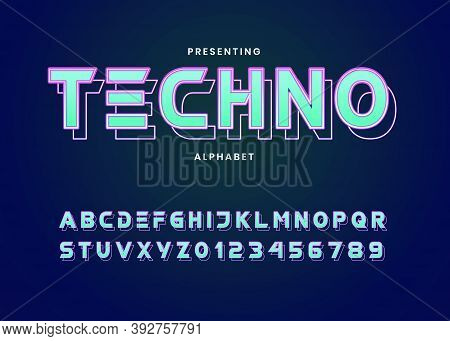 Futuristic Neon Light Custom Font Alphabet Style. Techno Style Typography For Electronic Music