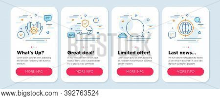 Set Of Line Icons, Such As Transport Insurance, Employee Hand, Speech Bubble Symbols. Mobile Screen 