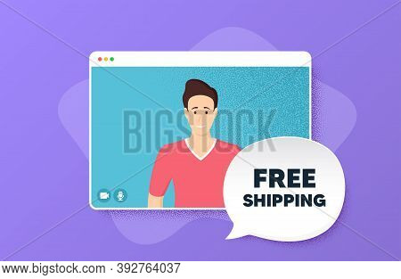Free Shipping. Video Conference Online Call. Delivery Included Sign. Special Offer Symbol. Man Chara
