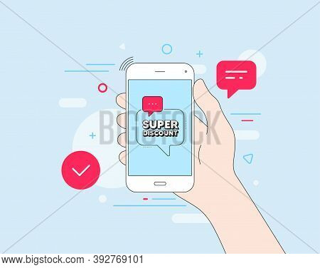 Super Discount Symbol. Mobile Phone With Offer Message. Sale Sign. Advertising Discounts Symbol. Cus