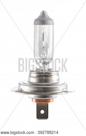 H7 Halogen Car Light Bulb Isolated White Background.