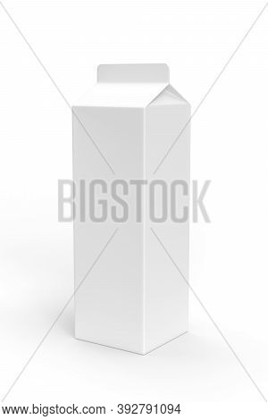 Milk Or Juice Packages Made Of Clean Carton Paper Isolated On White Background - Mockup Of Aseptic F