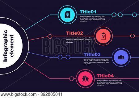 Set Contract With Shield, Document, Worker Safety Helmet And House Flood. Business Infographic Templ