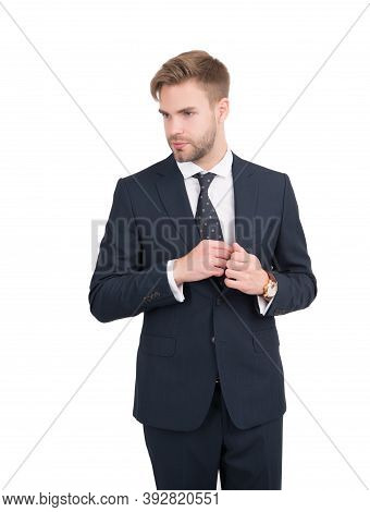 Practicing Excellence. Lawyer Isolated On White. Consult Lawyer Wear Formal Style. Legal Adviser. At
