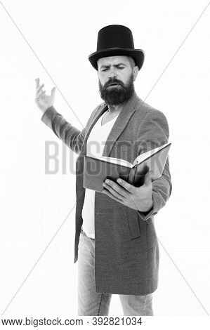 Literary Criticism. Faced With Senseless Drama. Eloquence And Diction. Bearded Man Read Book. Poetry