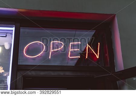 Neon Sign Open Street Showcase Door Red Light Welcome