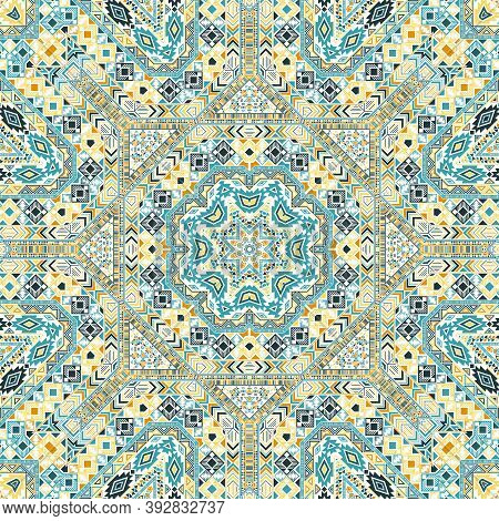 Organic Seamless Pattern With Geometric Elements Structure. Ethnic Arabic Motif. Textile Print. Smal