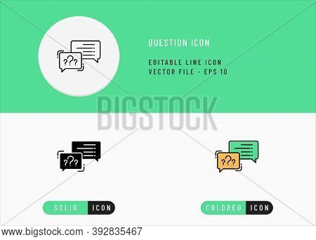 Question Icons Set Editable Stroke Vector Illustration. Question Mark Bubble Symbol. Icon Line Style