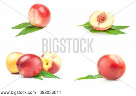 Set Of Isolated Peaches Isolated Over A White Background