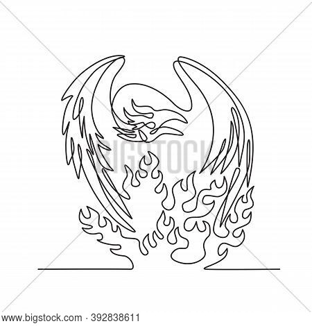 Continuous Line Drawing Illustration Of A Phoenix, A Mythological Bird That Cyclically Regenerates O