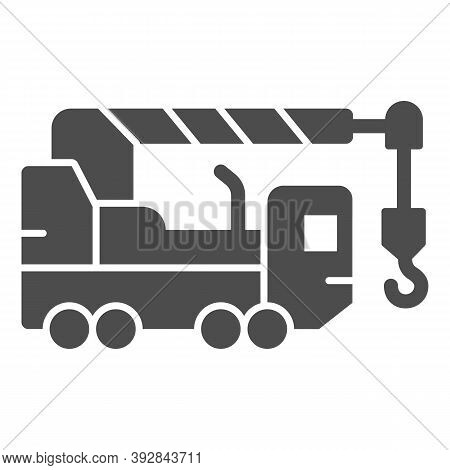 Heavy Duty Truck Solid Icon, Heavy Equipment Concept, Crane Truck Sign On White Background, Equipmen
