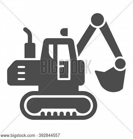 Crawler Excavator Solid Icon, Heavy Equipment Concept, Hydraulic Excavator Truck Sign On White Backg