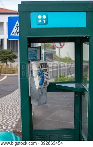 Santana, Madeira, Portugal - April 20, 2018: Telephone Booth On The Street In Sanatana, Madeira