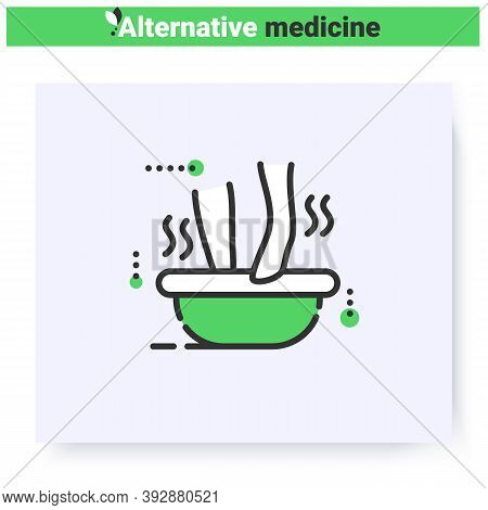 Balneotherapy Line Icon. Foot Thermal Bath. Foot Spa, Hydrotherapy. Health Care And Wellness. Comple
