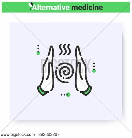 Reiki Line Icon. External Energy. Taoist Oriental Energy Healing. Health Care And Wellness. Compleme