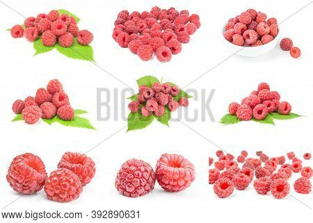 Collage Of Sweet Raspberry On A White Background