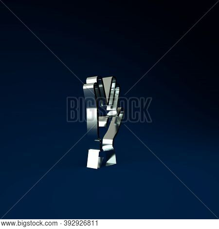 Silver Vulcan Salute Icon Isolated On Blue Background. Hand With Vulcan Greet. Spock Symbol. Minimal