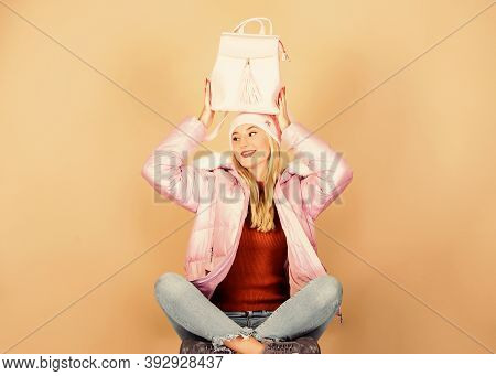 Tender Combination. Matching Accessories. Fashion Accessory. Girl Adorable Model Showing Her Fancy L