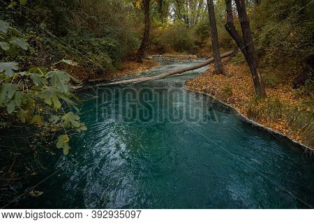 Sulphurous Water Springs In Lavino In Autumn In Abruzzo In Italy