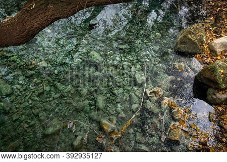 Sulphurous Water Springs In Lavino In Autumn In Abruzzo In Italy