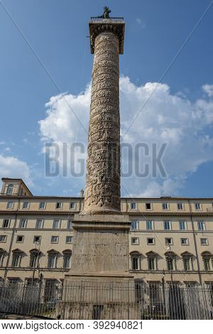Column In Front Of Chigi Governament Palace At Rome, Italy