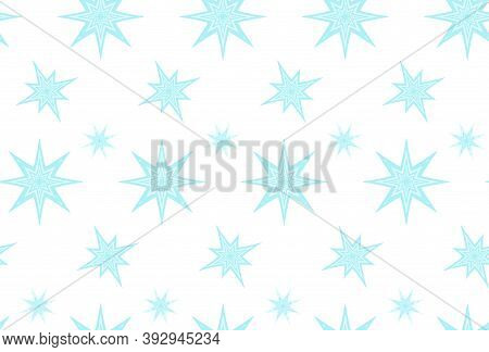 Large And Small Blue Snowflakes On A White Background. Seamless Vector Pattern. Fluffy Snowflakes. T