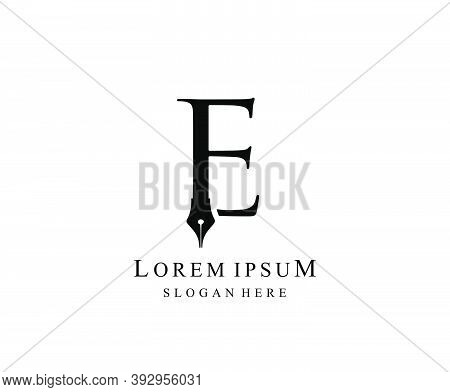 The Writer, Simple Pen E Letter Vintage Logo Design. Perfect For  Journalist, Writer, Artist And Pub