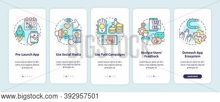 App Marketing Tips Onboarding Mobile App Page Screen With Concepts. Pre Launch App Showing Walkthrou