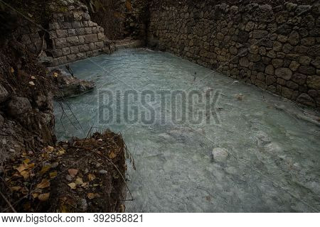Sulphurous Water Springs In Lavino In Autumn In Abruzzo In Italy