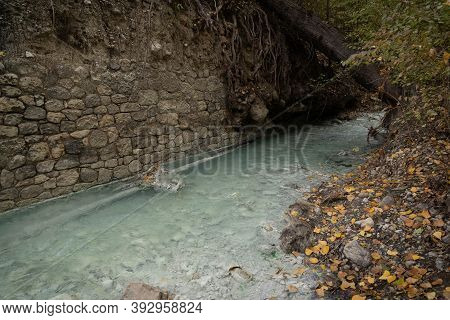 Sulphurous Water Springs In Lavino In Autumn In Abruzzo In Italy