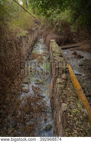 Sulphurous River At Lavino In Autumn In Abruzzo In Italy