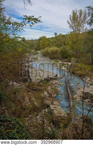 Sulphurous River At Lavino In Autumn In Abruzzo In Italy