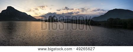Panorama Mountain And Lake Sunrise Reflections Beautiful Landscape