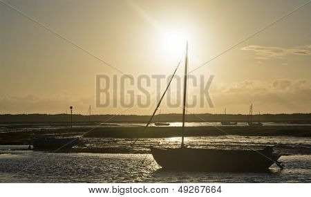 Summer Evening Landscape Of Leisure Boats In Harbor At Low Tide