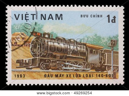 VIETNAM-CIRCA 1983: razítka vytištěné ve Vietnamu, ukazuje parní lokomotiva, třída 140-601, cca 198