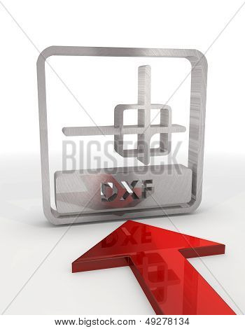 3D Render Of A Decorative Dxf File Symbol With Red Arrow
