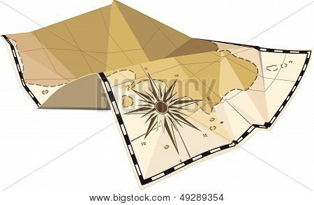 folded map with compass rose