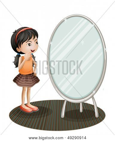 흰색 바탕에 거울을 마주보 고 하는 여자의 그림