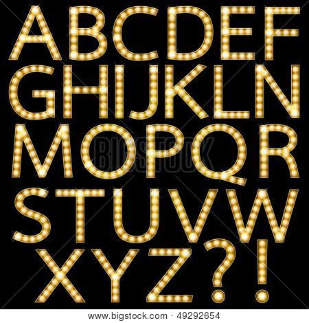 Set of Golden Broadway Light Bulb Alphabet A-Z