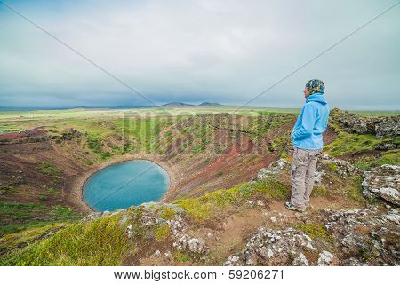 Lake in round volcano crater