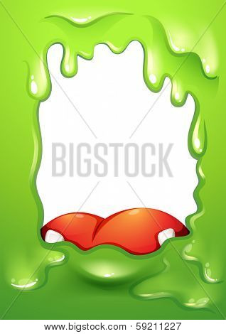 Illustration of a green border with a red tongue of a monster