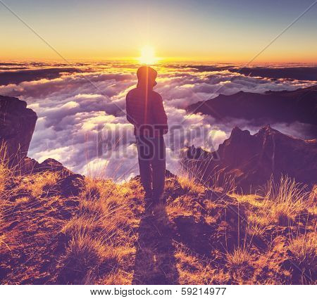 Pico Ruivo and Pico do Areeiro mountain peaks in  Madeira, Portugal