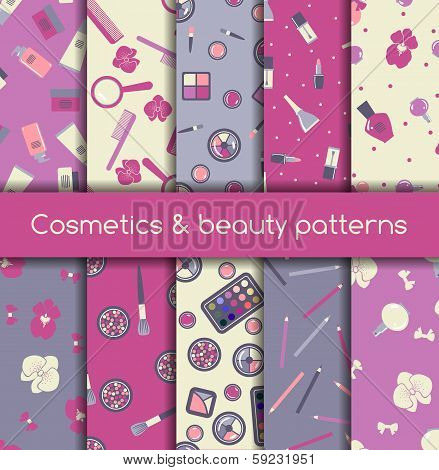 Cosmetics and beauty seamless patterns