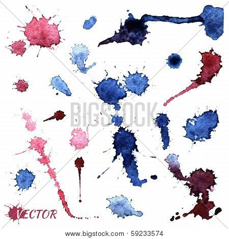 Set of abstract watercolor vector colored spots